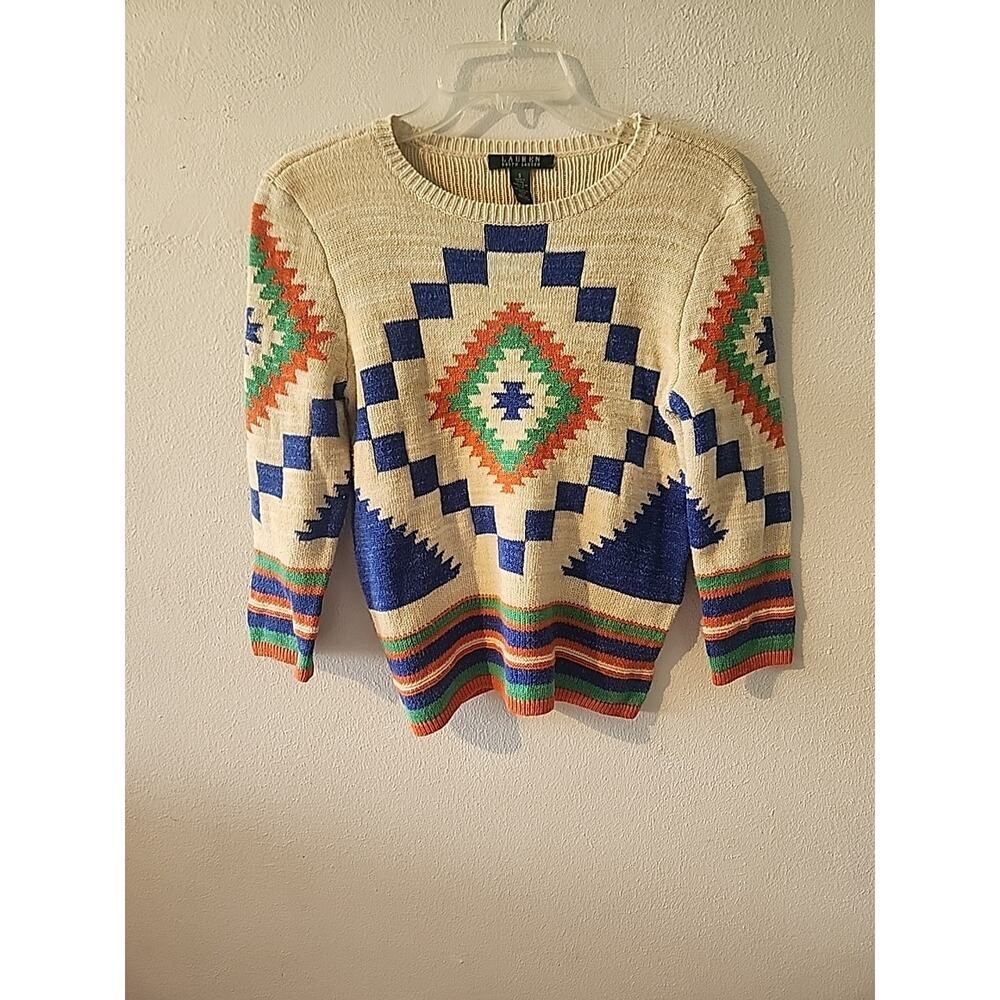 Ralph Lauren Southwestern Aztec Tunic Sweater Womens Size S Cotton Blend